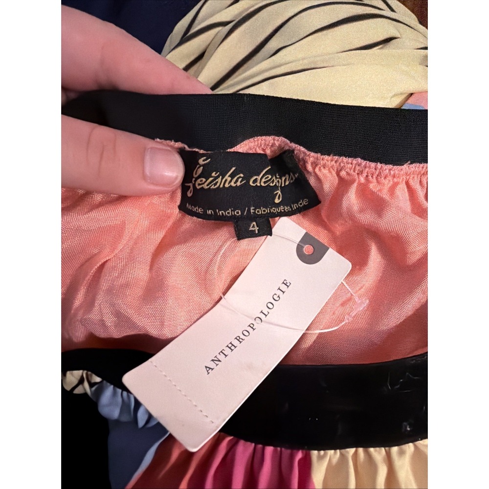Anthropologie Geisha Designs Midi Pleated Skirt Colorful Preppy Boho Sz 4 NWT - Picture 6 of 7